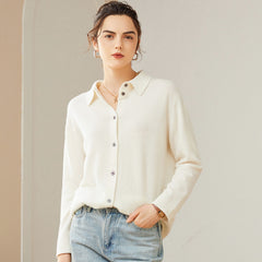 Women's Polo Collar Lapel Cashmere Knitted Sweater Cardigan