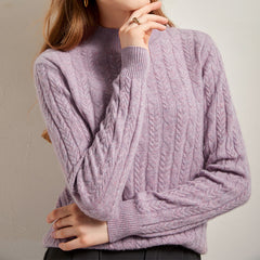 Half turtleneck Long-sleeved Cable Knit Casual Cashmere Sweater