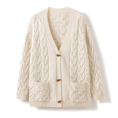 V-neck Knitted Twist Coat Loose Long-sleeved Twisted Sweater