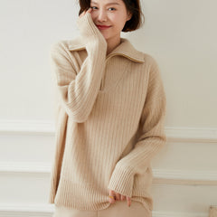 Retro Large Lapel Long-sleeved Casual Cashmere Sweater