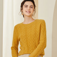 Women's Round Neck Thickened Casual Cable Cashmere Sweater