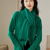 Round Neck Cashmere Women's Retro Cable Knit Sweater Cardigan