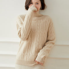 Thickened High Collar Twist Loose Cashmere Sweater for women