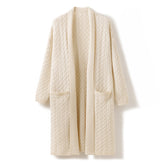 Open Front Knitted Long Cable Knit Sweater Cashmere Cardigan