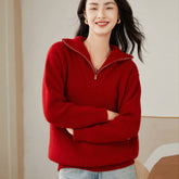 Half-zip Turtleneck Cashmere Thickened Loose Sweater for Women