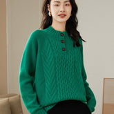 Textured Button-Neck Thickened Half Turtleneck Cashmere Sweater