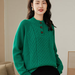 Collar Buttoned Pullover Thickened Half Turtleneck Cashmere Sweater
