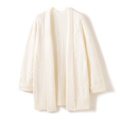 Mid-Length Open-Front Cable-Knit Pure Cashmere Cardigan