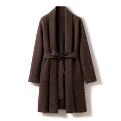 Belted Cashmere Wool Cardigan Coat Knit Sweater Jacket for Women