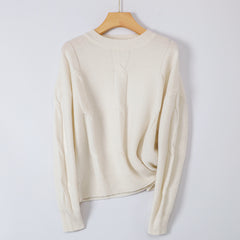 Round Neck Long Sleeve Pullover Casual Cable Cashmere Sweater for Women