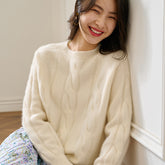 Textured Crew Neck Thickened Twist Loose Cashmere Sweater