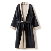 100% Cashmere Reversible Belted Long Cardigan Coat