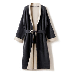 100% Cashmere Reversible Belted Long Cardigan Coat