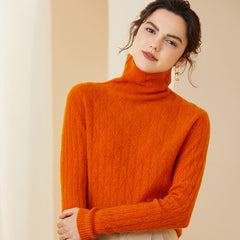 Pile Collar Knitted Pullover Wool Diamond-Knit Turtleneck Sweater