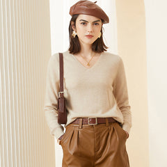 Women's Classic V-neck Pullover 100% Pure Cashmere Sweater