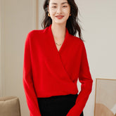 Cross V-neck Cashmere Wrap Slim Top Sweater for Women