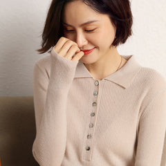 POLO Collar Solid Color Striped Knitted Shirt Pullover Wool Inner Sweater
