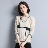 Geometric V-Neck Soft Designer Knit Top Pure Cashmere Sweater