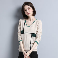 Slim Fit Contrast Color Knitted Pullover Cashmere Sweater