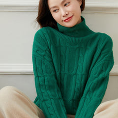Thickened High Collar Twist Loose Cashmere Sweater for women