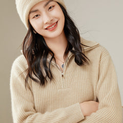 Half-zip Turtleneck Cashmere Thickened Loose Sweater for Women