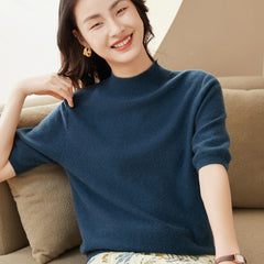Half Turtleneck Women's Pure Cashmere Short Sleeve Sweater