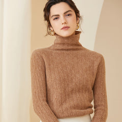 Pile Collar Knitted Pullover Wool Diamond-Knit Turtleneck Sweater