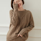 Women's Round Neck Diamond Loose Thickened Knitted Sweater