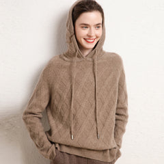 Women's Wool Diamond-Knit Hoodie Cashmere Sweater
