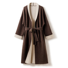 100% Cashmere Reversible Belted Long Cardigan Coat