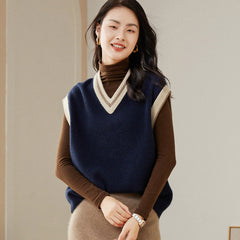 Knitted V-neck Cashmere Pullover Trim Sweater Tops Vest