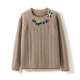 Women's Hand-Embroidered Cable-Knit Thick Pure Cashmere Sweater