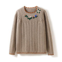 Women's Round Neck Lazy Style Thick Line  Cashmere Sweater