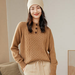 Collar Buttoned Pullover Thickened Half Turtleneck Cashmere Sweater