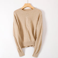 Round Neck Long Sleeve Pullover Casual Cable Cashmere Sweater for Women