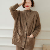 V-neck Knitted Loose Casual Cable Coat Thickened Sweater Cardigan