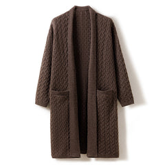 Open Front Knitted Long Cable Knit Sweater Cashmere Cardigan