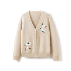 V Neck Cashmere Knitted Loose Embroidered Outer Sweater Coat