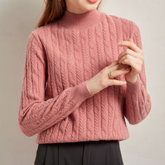 Half turtleneck Long-sleeved Cable Knit Casual Cashmere Sweater