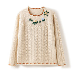 Women's Round Neck Lazy Style Thick Line  Cashmere Sweater
