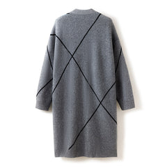 100% Pure Cashmere V Neck Long Geometric Sweater Cardigan Coat