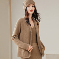 Women's Thickened Knitted Cashmere Collar Jacket Cardigan