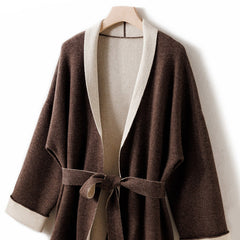 100% Cashmere Reversible Belted Long Cardigan Coat