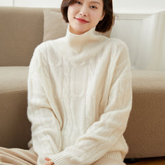 Thickened High Collar Twist Loose Cashmere Sweater for women