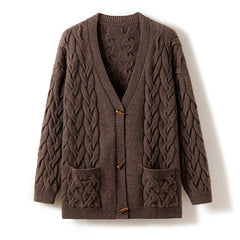 V-neck Knitted Twist Coat Loose Long-sleeved Twisted Sweater
