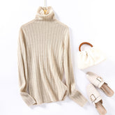 Women's Pure Cashmere Ribbed Knit Turtleneck Sweater