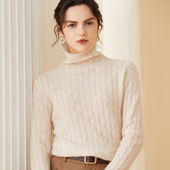 Pile Collar Knitted Pullover Wool Diamond-Knit Turtleneck Sweater