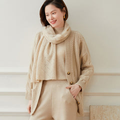 V-neck Knitted Loose Casual Cable Coat Thickened Sweater Cardigan