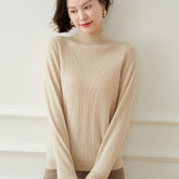 100% Pure Cashmere Textured Knitted Mock Neck Sweater