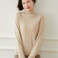 100% Pure Cashmere Textured Knitted Mock Neck Sweater